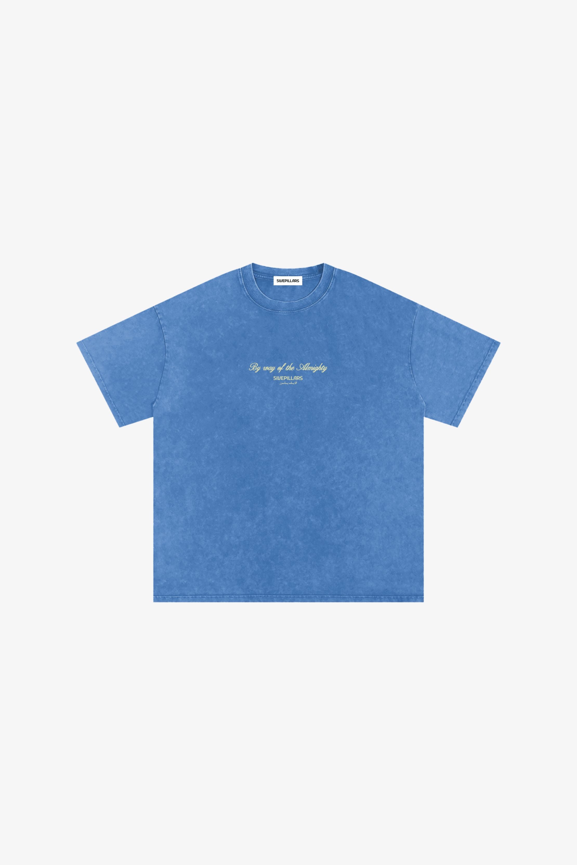By Way Of Almighty washed heavyweight cotton tee by 5ivepillars in Dark Green, Sky Blue, and Grey
