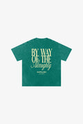 By Way Of Almighty washed heavyweight cotton tee by 5ivepillars in Dark Green, Sky Blue, and Grey