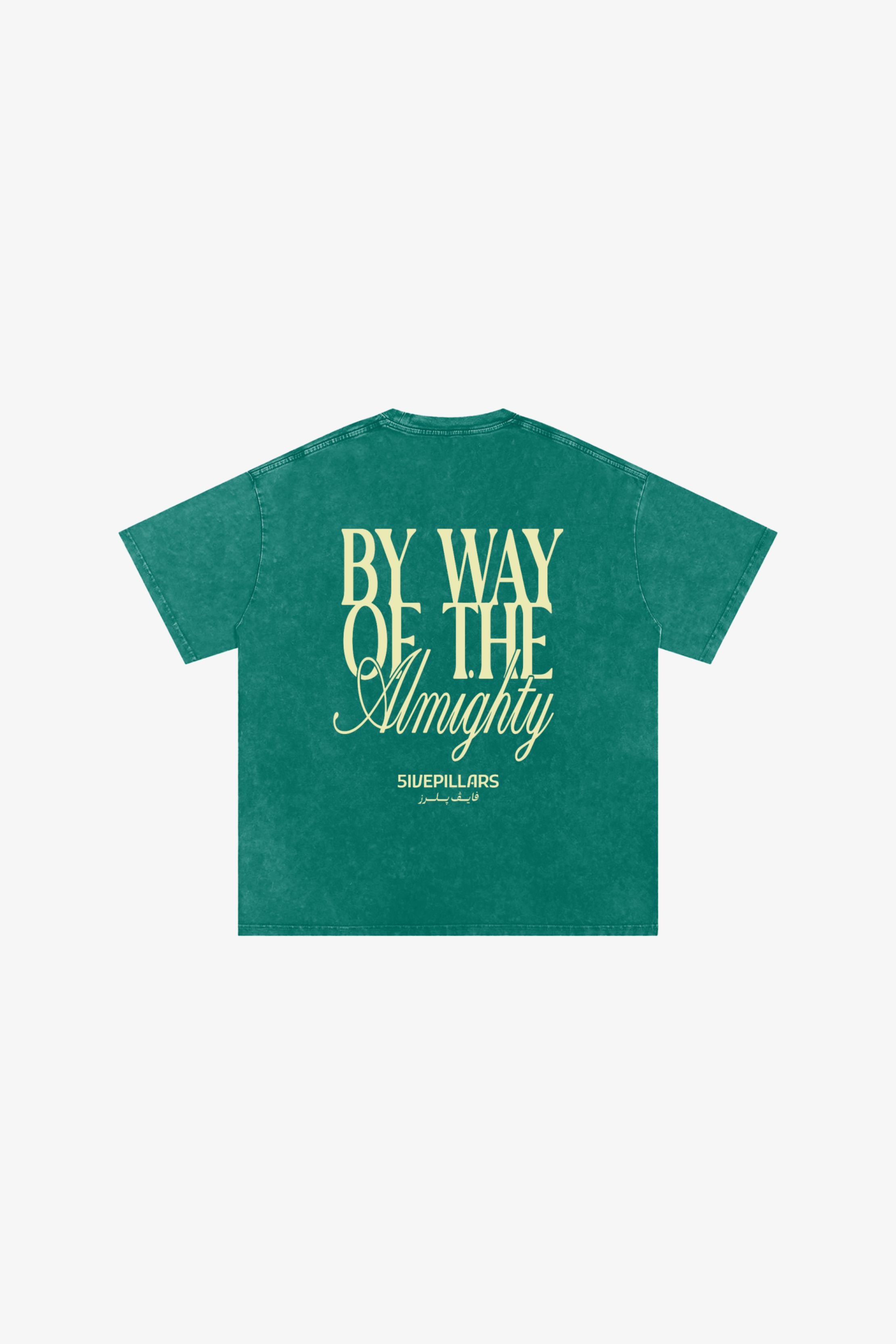 By Way Of Almighty washed heavyweight cotton tee by 5ivepillars in Dark Green, Sky Blue, and Grey