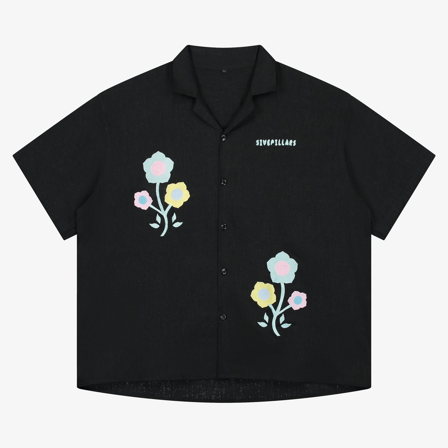 Floral Linen Button Up - Black