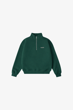 Deep green cropped Script quarter-zip fleece with khamsa pull tab – Muslim streetwear