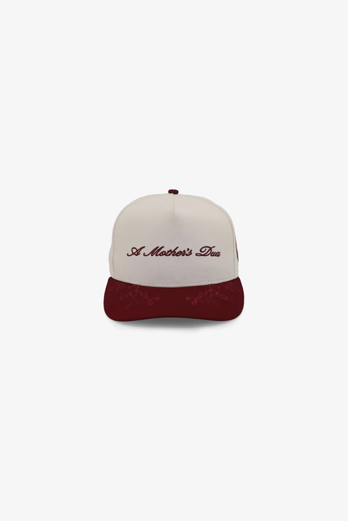 Cream and maroon A Mother's Dua hat with floral brim embroidery – Islamic hat